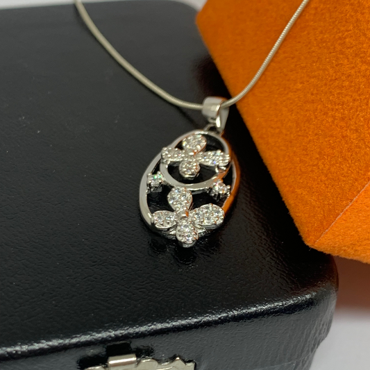 Cubic Zirconia Sterling Silver Flower Pendant {WITHOUT CHAIN}
