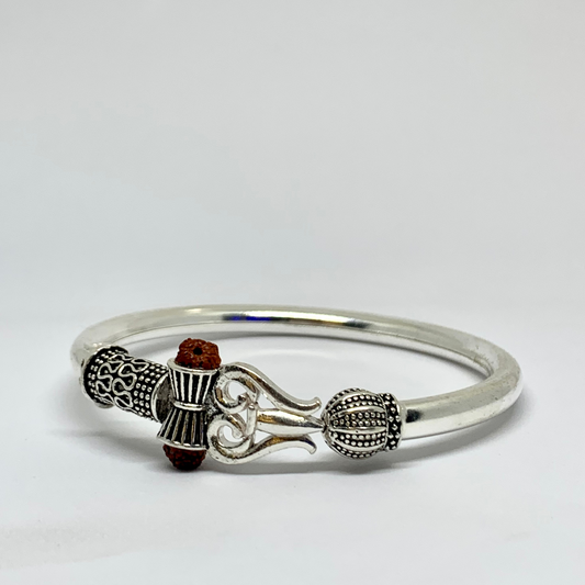 silver handmade gorgeous customized lord shiva bangle bracelet, excellent trident trishul with rudraksha unisex