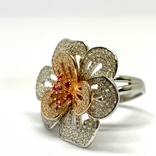 925 Sterling Silver Flower Cocktail Ring