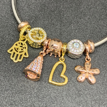 925 Sterling Silver pandora bangle with charms - Main Image