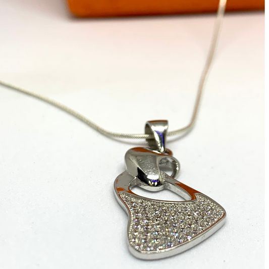 Curved Heart Diamond Studded Sterling Silver Pendant