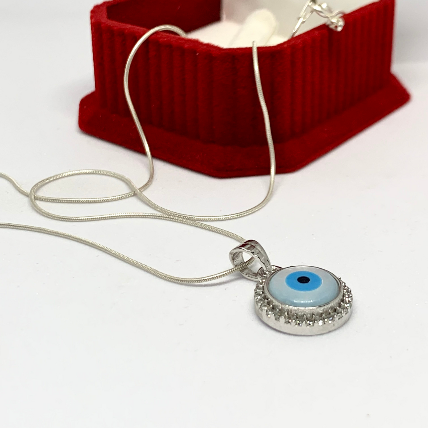 925 Sterling Silver Evil Eye chain locket