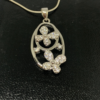 Cubic Zirconia Sterling Silver Flower Pendant {WITHOUT CHAIN}