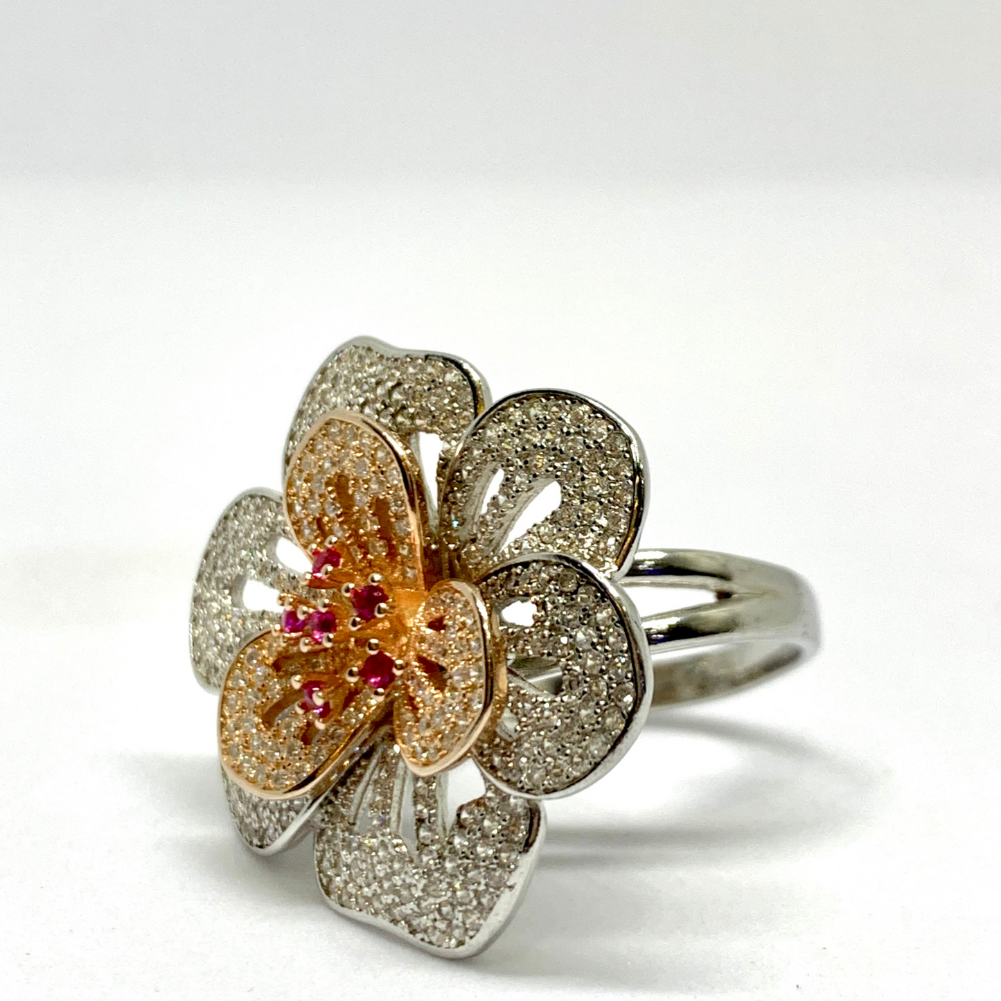 925 Sterling Silver Flower Cocktail Ring