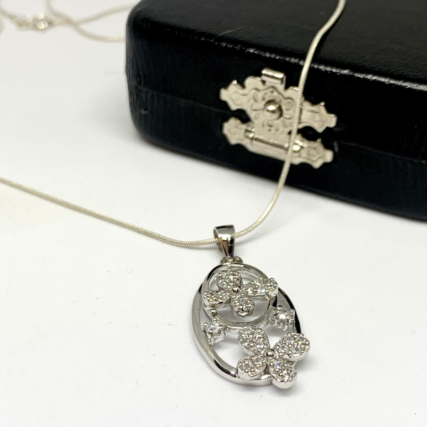 Cubic Zirconia Sterling Silver Flower Pendant {WITHOUT CHAIN}