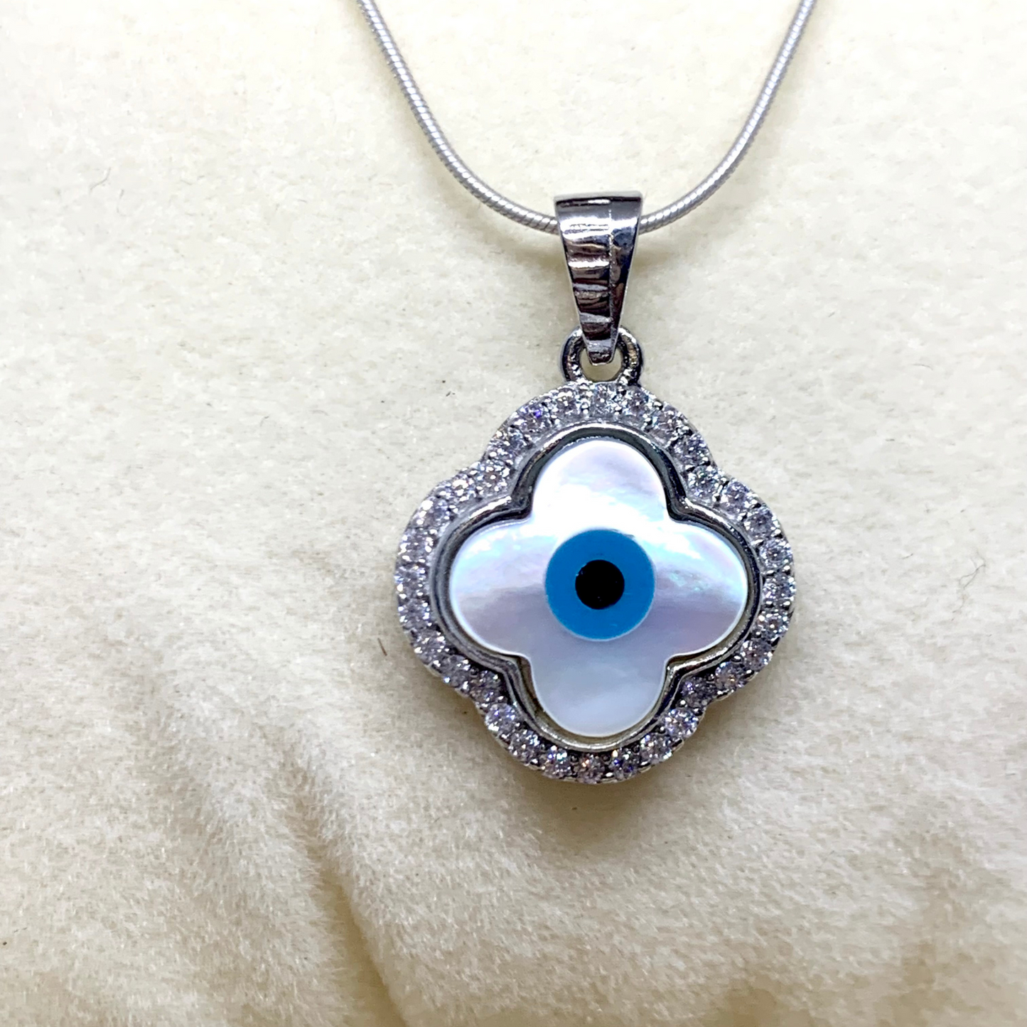 Round Evil Eye Pendant {Without Chain} 925 Sterling Silver