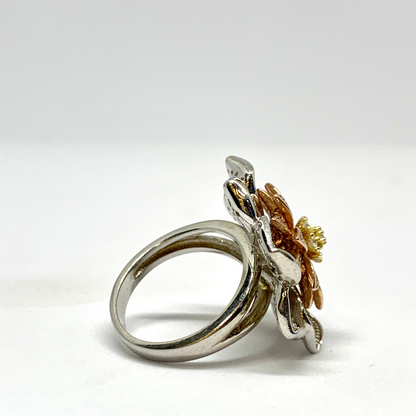 Designer 925 Sterling Silver Flower Cocktail Ring